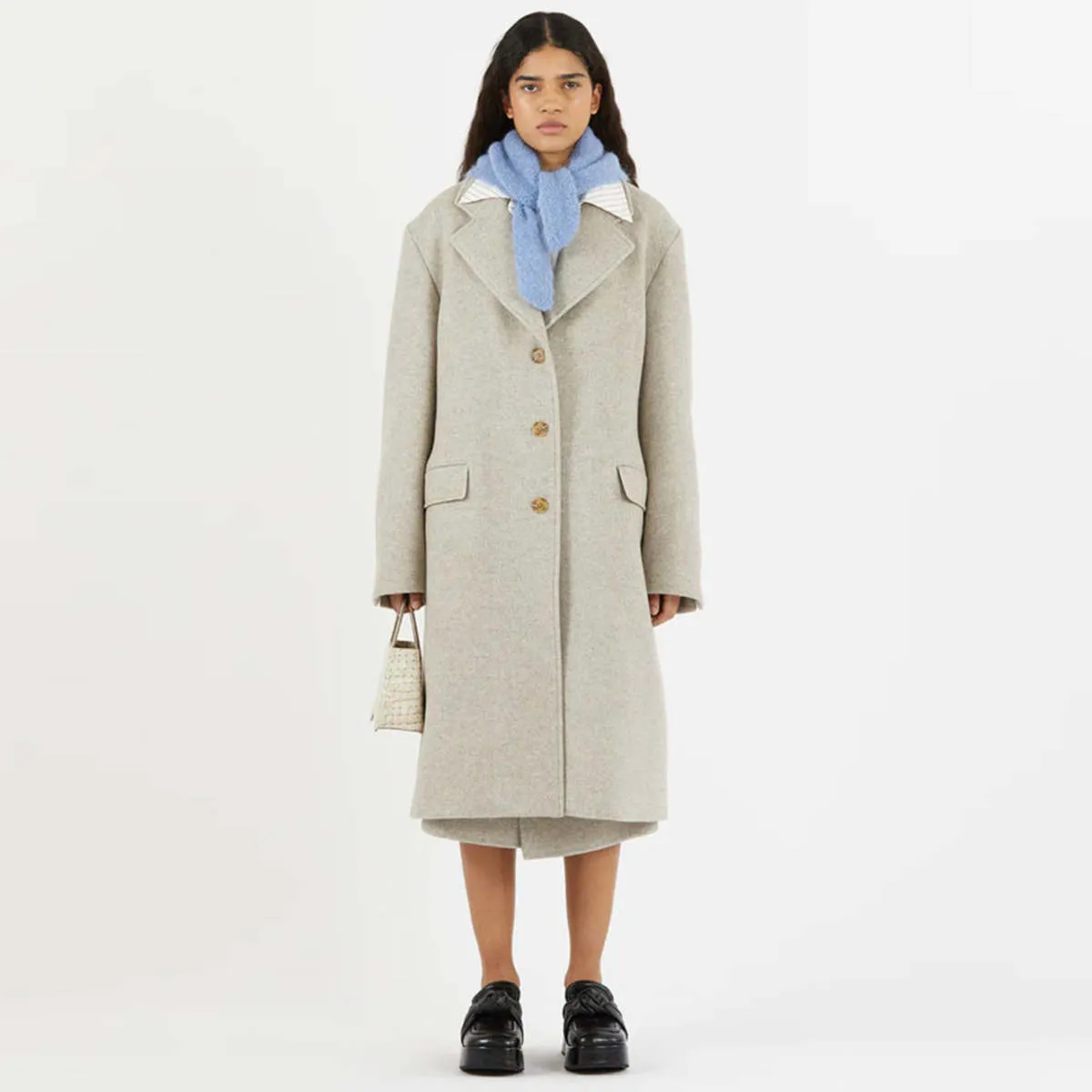 Kara Coat - Wool Blend Herringbone Beige