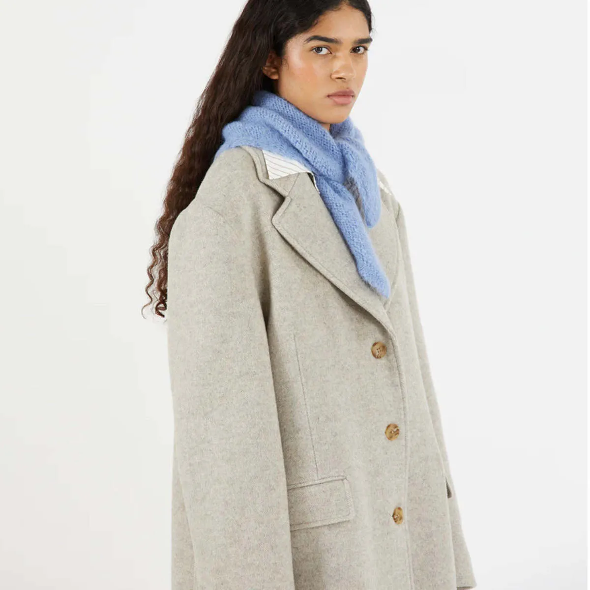 Kara Coat - Wool Blend Herringbone Beige