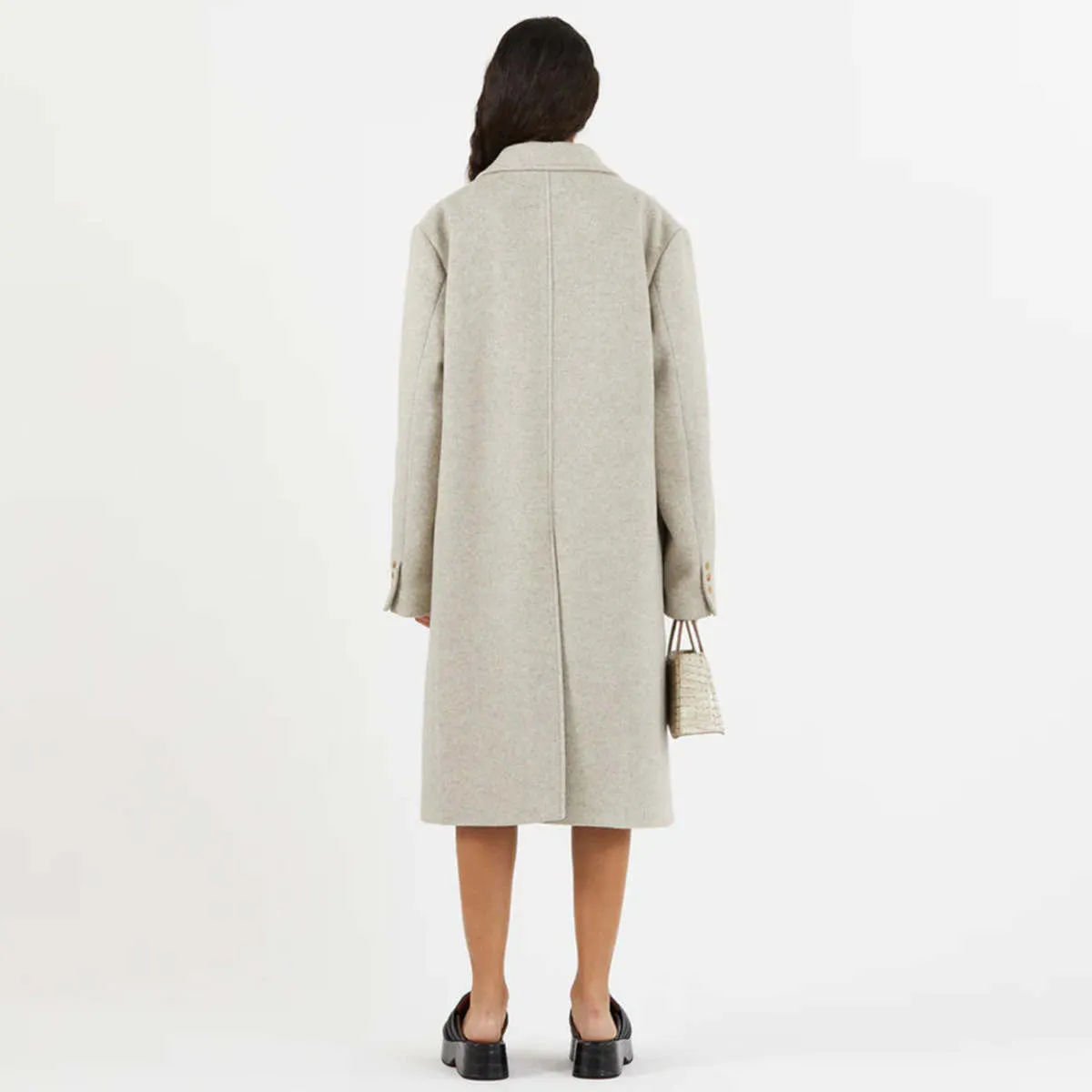 Kara Coat - Wool Blend Herringbone Beige