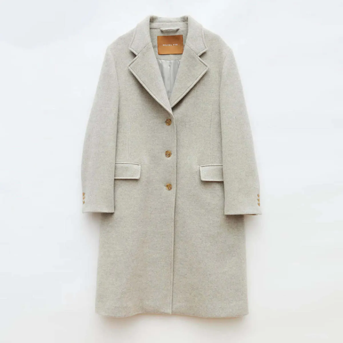 Kara Coat - Wool Blend Herringbone Beige