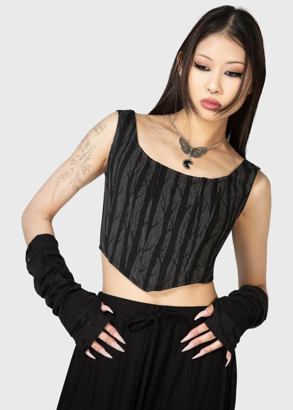 Killstar Fearful Forest Corset Top Black