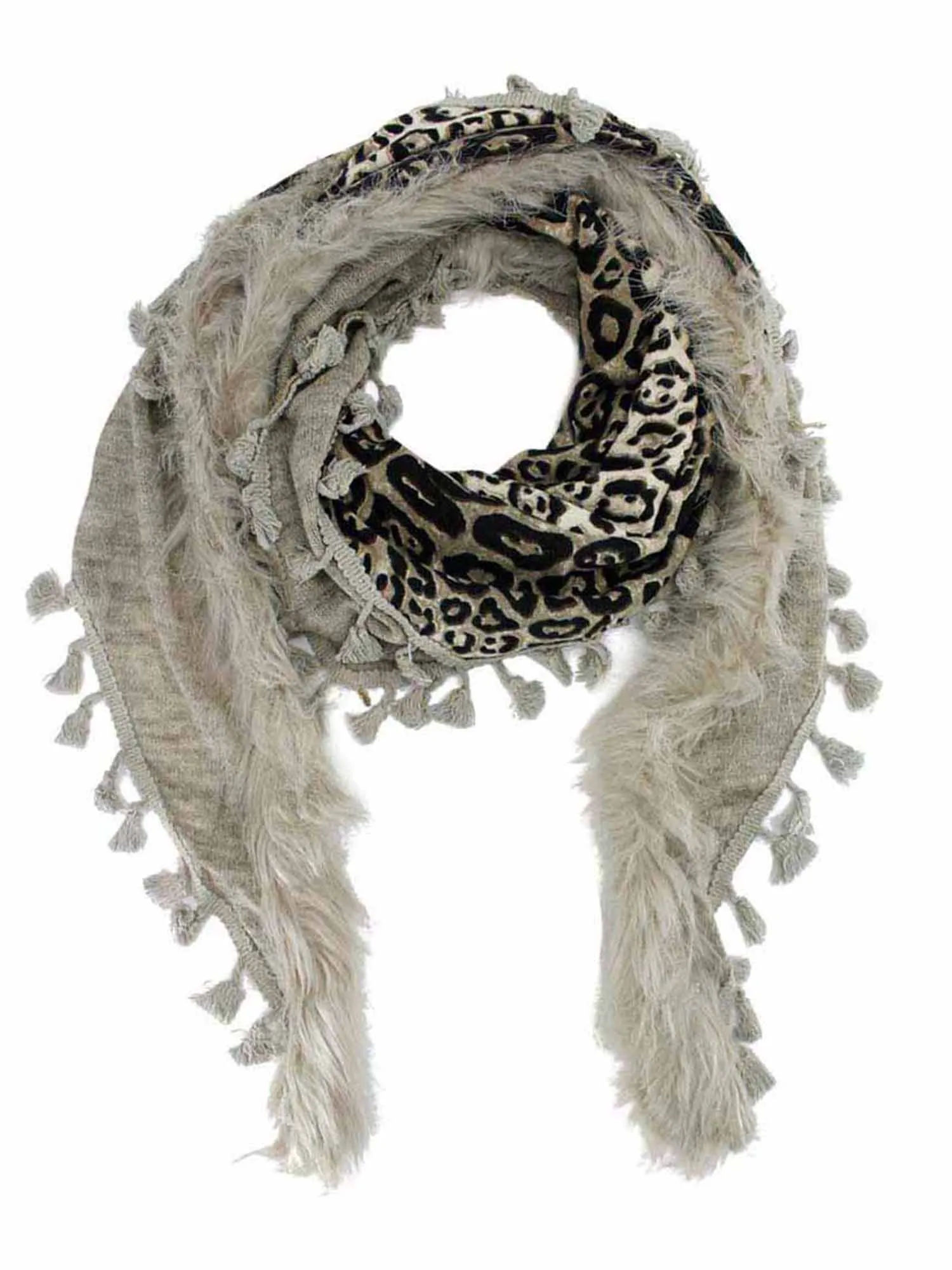 Leopard Shawl Wrap With Faux Fur Trim