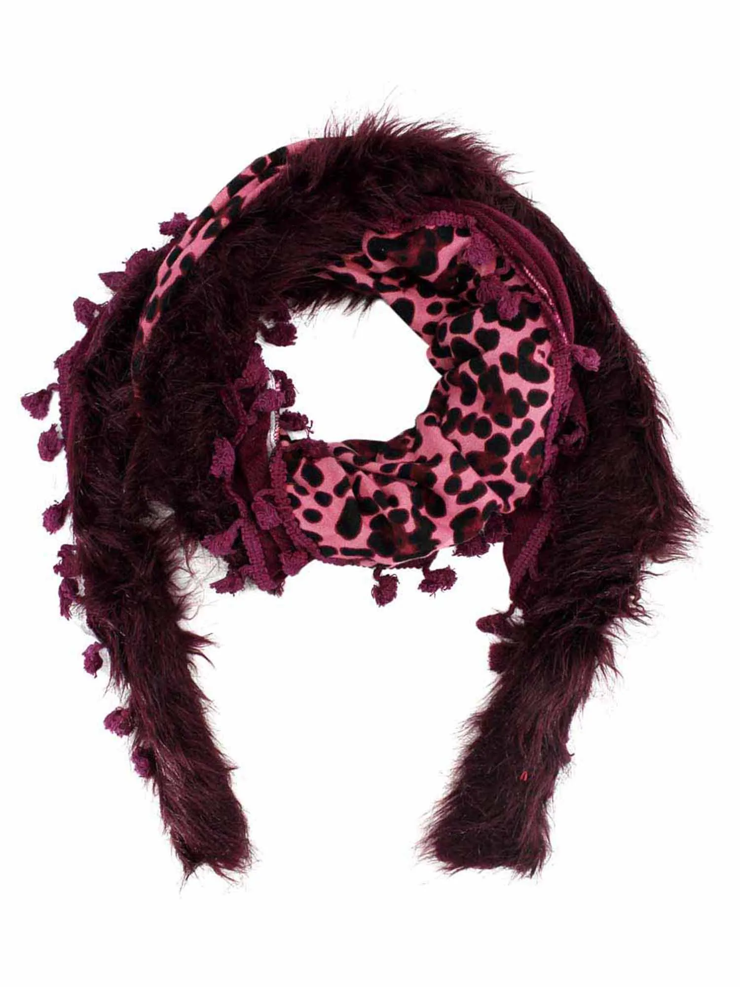 Leopard Shawl Wrap With Faux Fur Trim