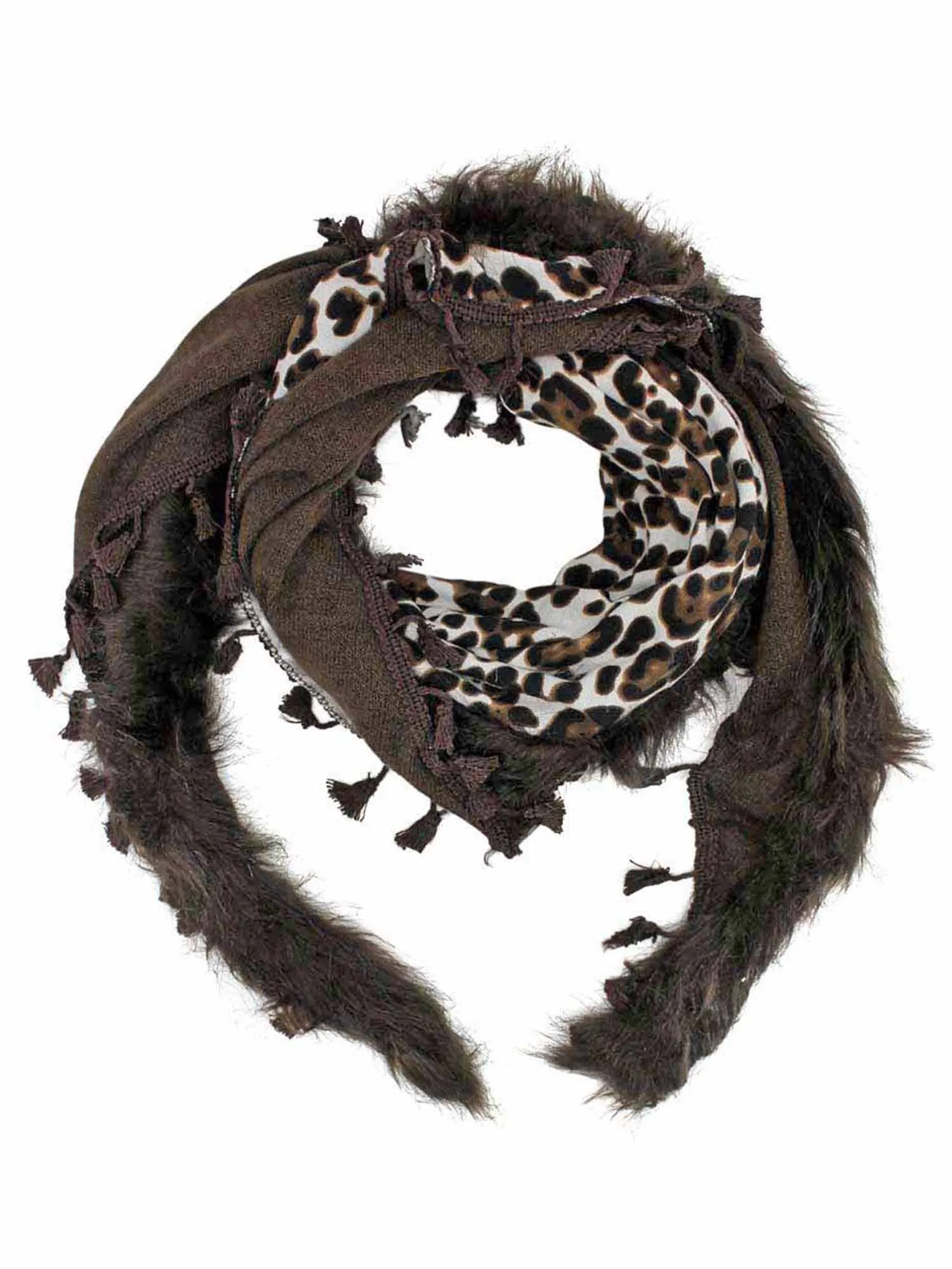 Leopard Shawl Wrap With Faux Fur Trim