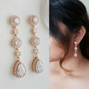 Long Rose Gold Teardrop Earrings- Reagan