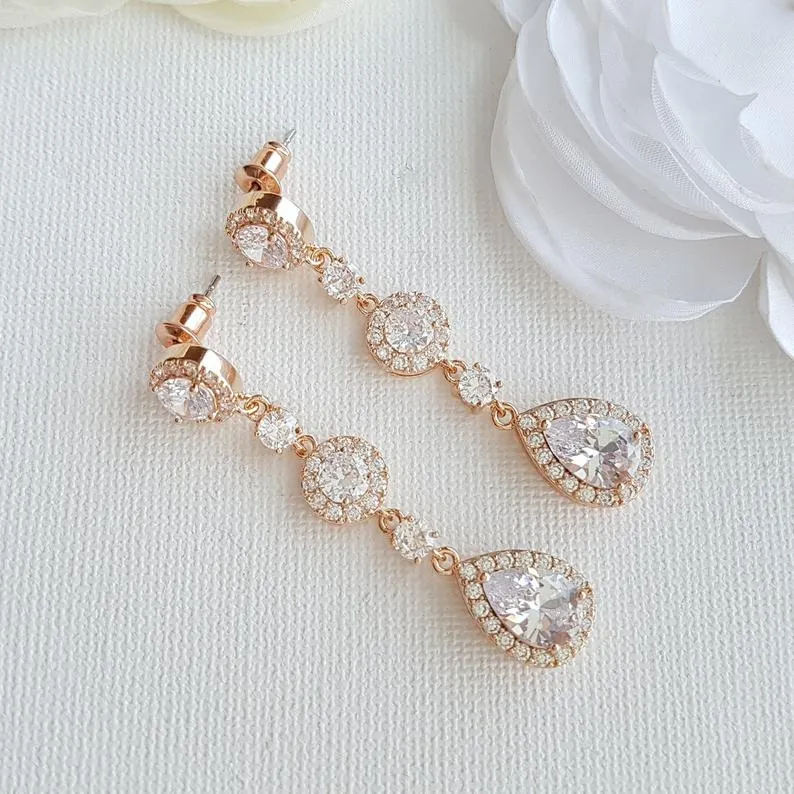 Long Rose Gold Teardrop Earrings- Reagan