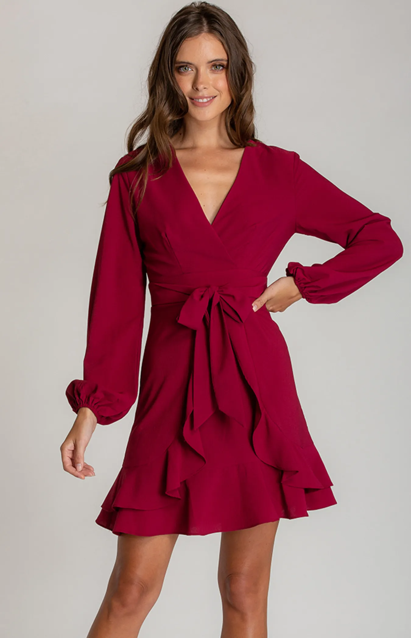 Long Sleeve Dress with Ruffle Detail Hem (ADR945A) 