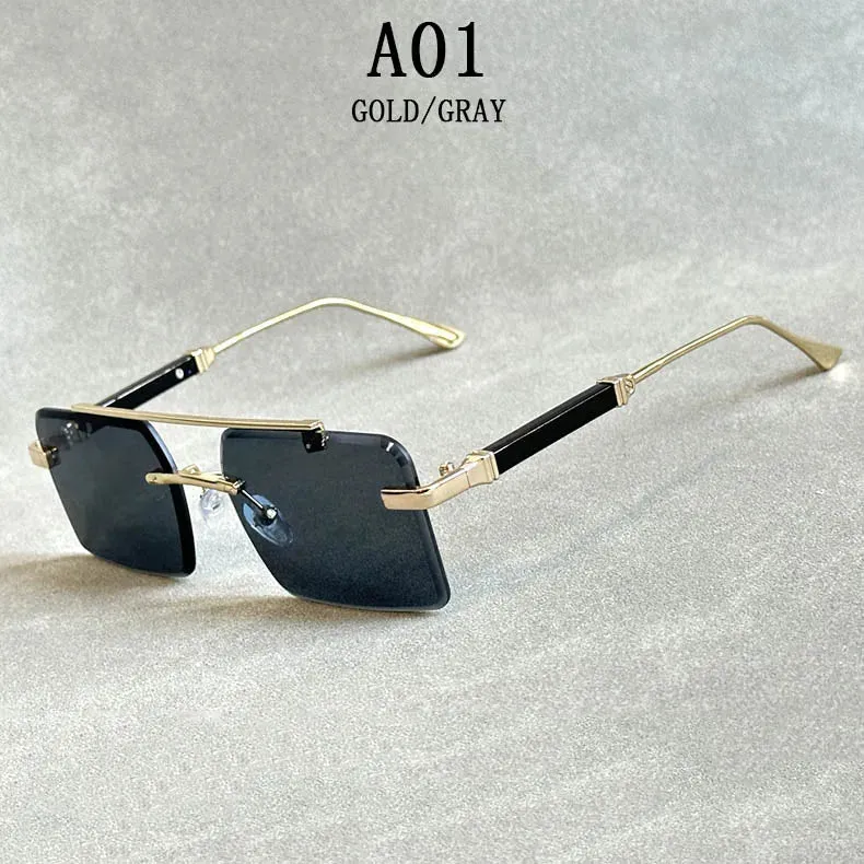 Men and Women Vintage Gradient Mirror Rimless Square Sunglasses