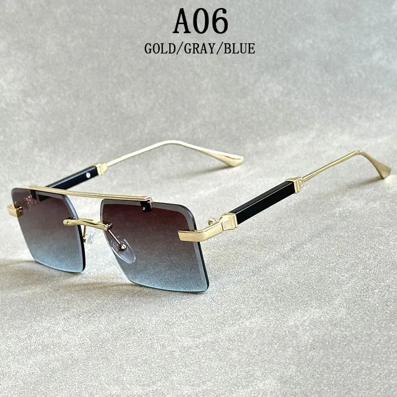 Men and Women Vintage Gradient Mirror Rimless Square Sunglasses