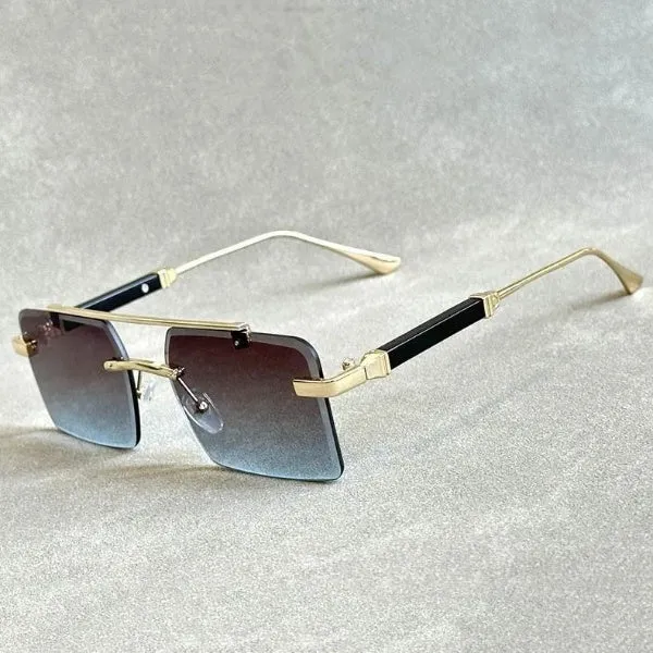 Men and Women Vintage Gradient Mirror Rimless Square Sunglasses