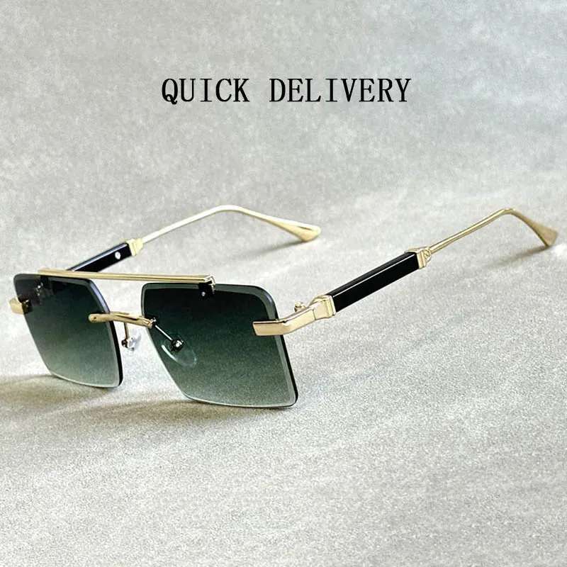 Men and Women Vintage Gradient Mirror Rimless Square Sunglasses