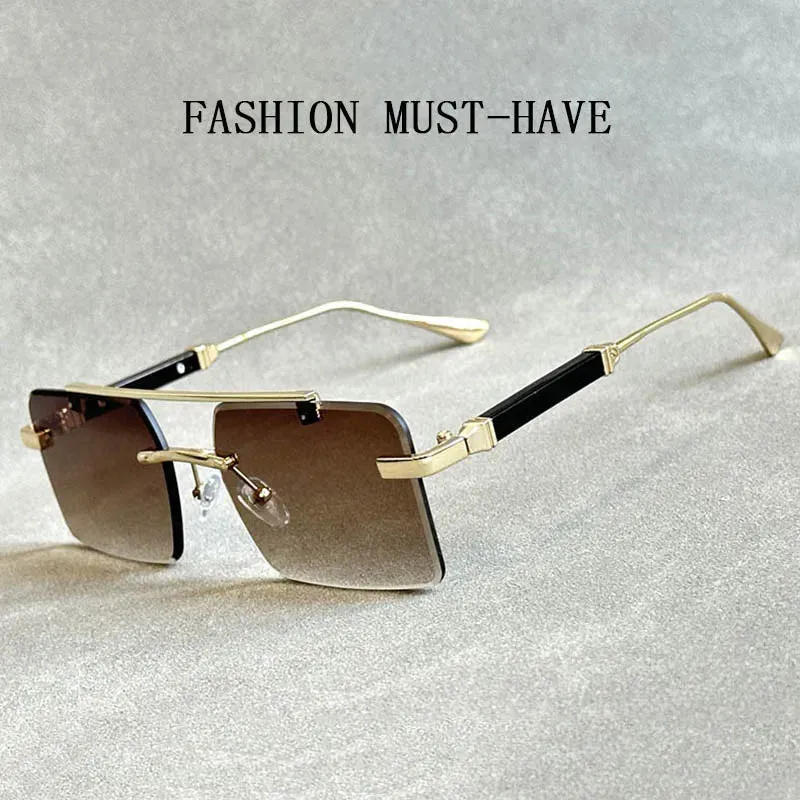 Men and Women Vintage Gradient Mirror Rimless Square Sunglasses