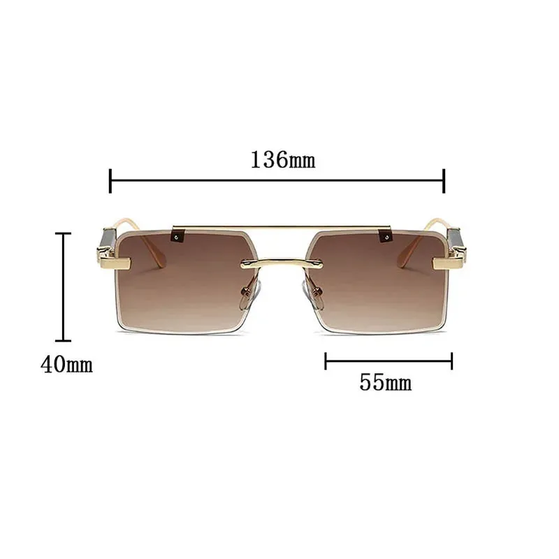 Men and Women Vintage Gradient Mirror Rimless Square Sunglasses