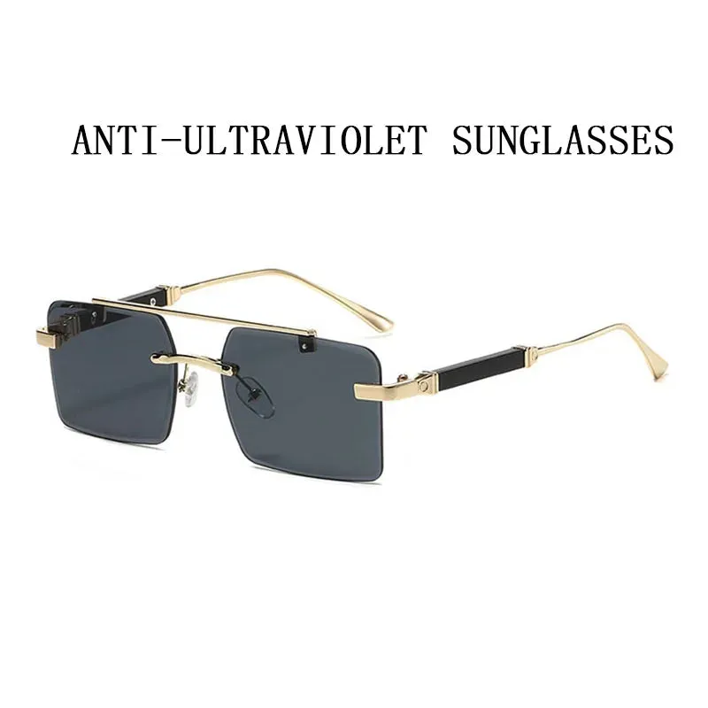 Men and Women Vintage Gradient Mirror Rimless Square Sunglasses