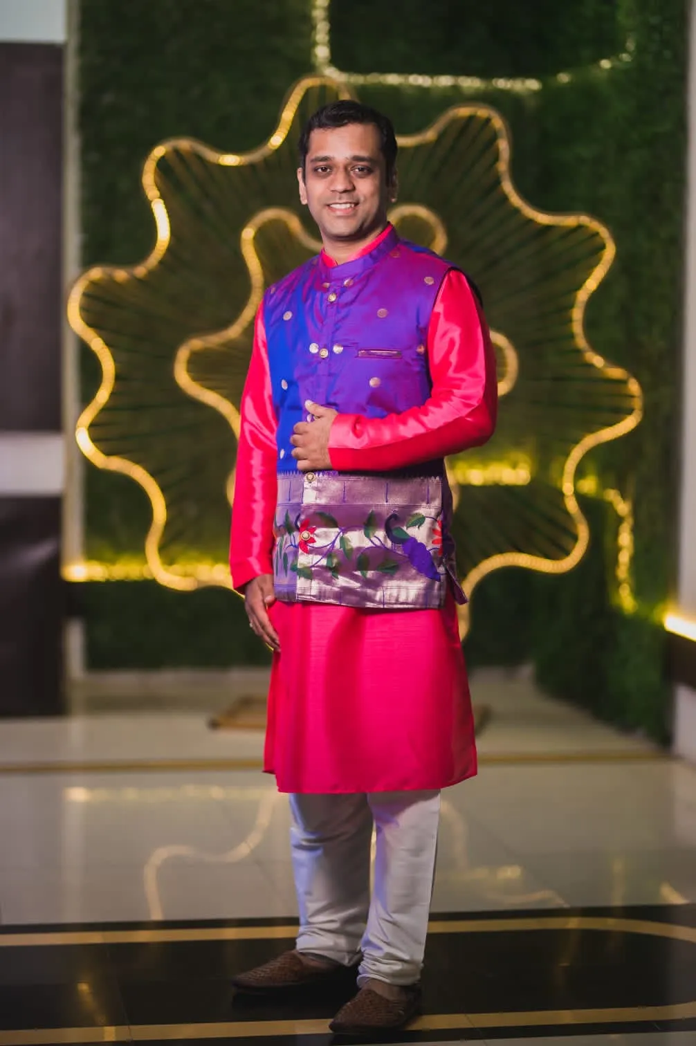 Men’s premium paithani jacket with peacock border - purple