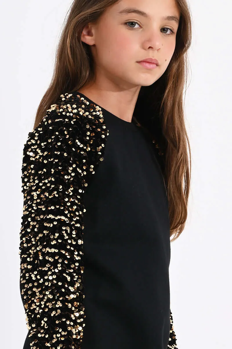 Mini Molly Girls Black Sequin Dress