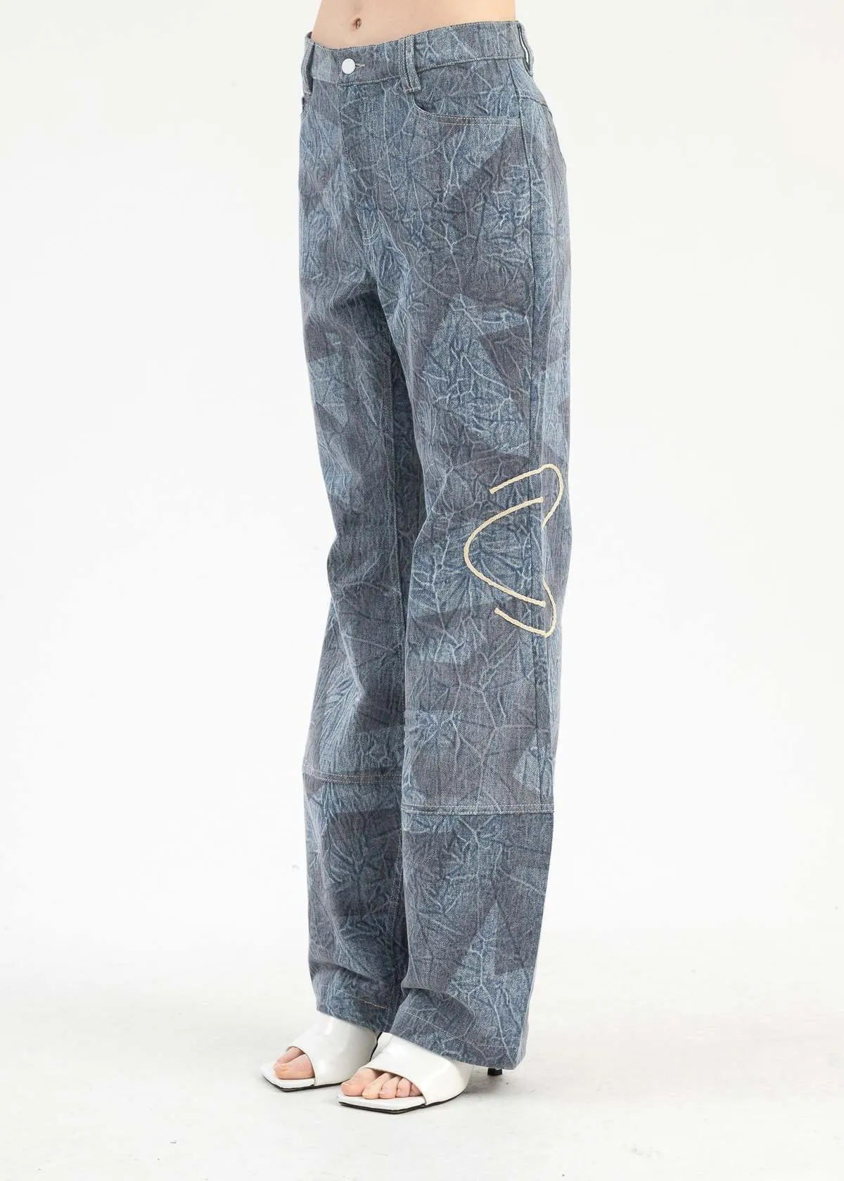 Namesakejon Pattern Washed Hourglass Jeans - Cyber Blue