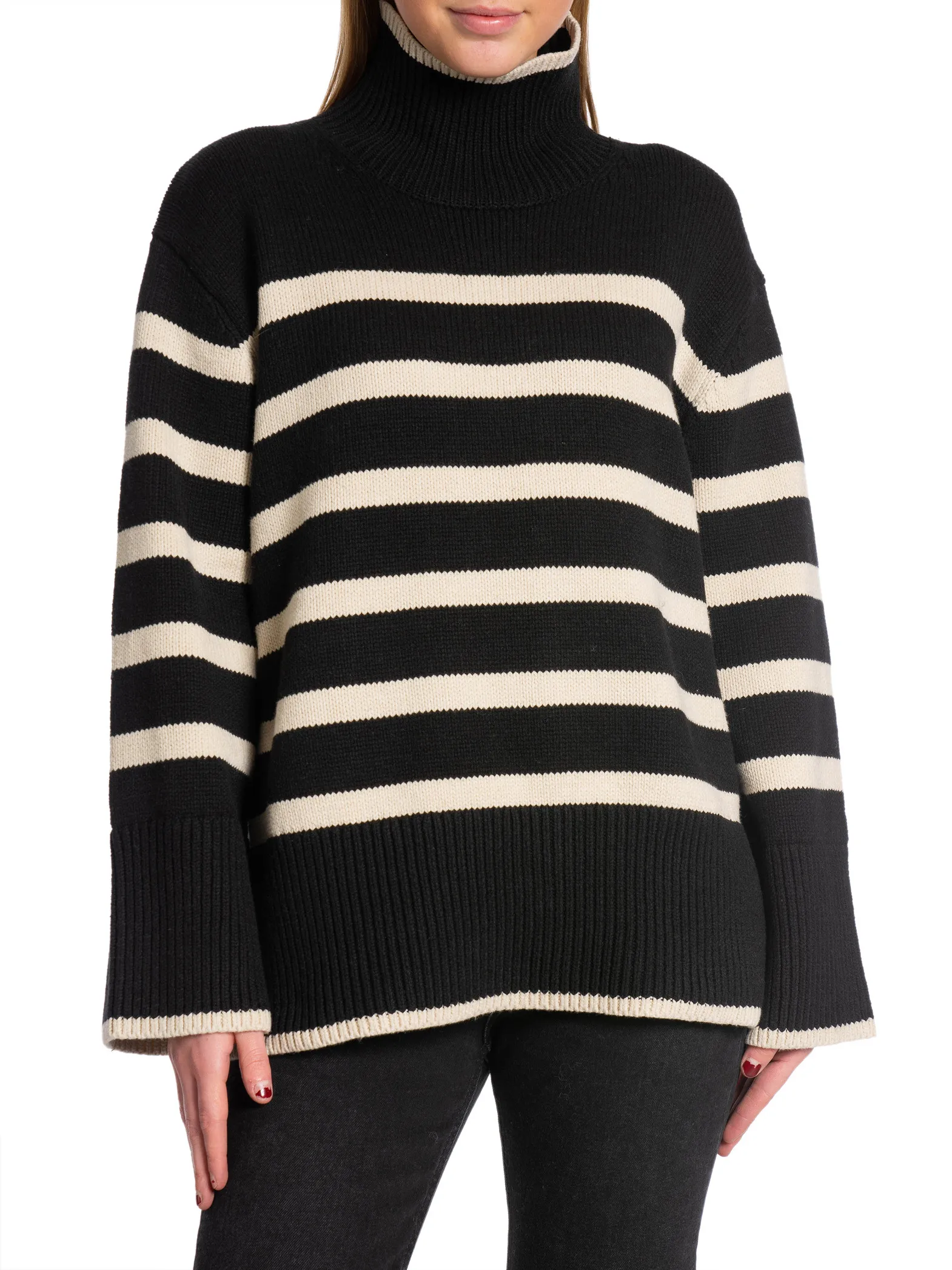 NEO NOIR SWEATER FANNING STRIPE KNIT GZ BLACK