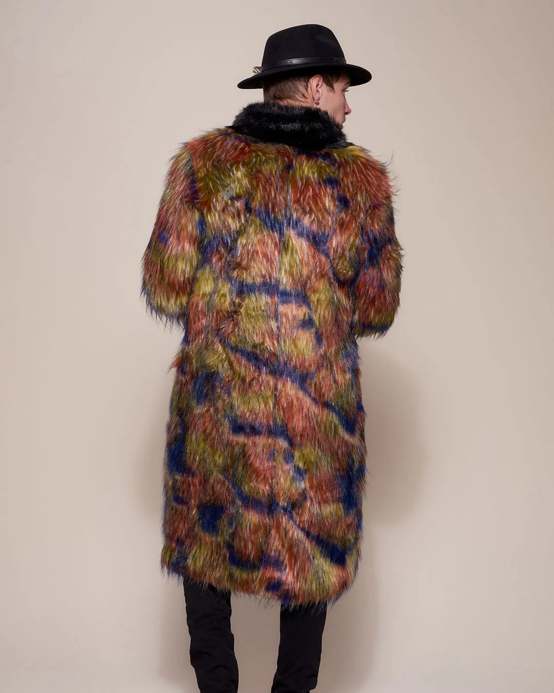 Parrot Calf Length Collared Faux Fur Coat  | Men's