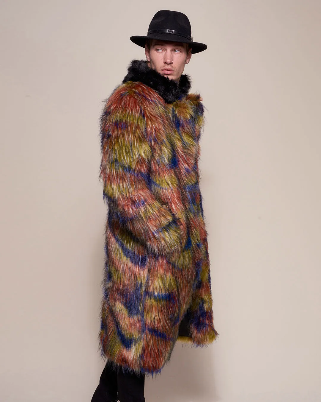 Parrot Calf Length Collared Faux Fur Coat  | Men's