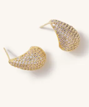 Pave Teardrop Hoops - Gold