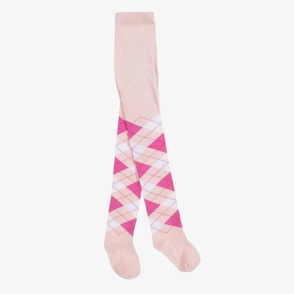 Pink Argyle Cotton Tights