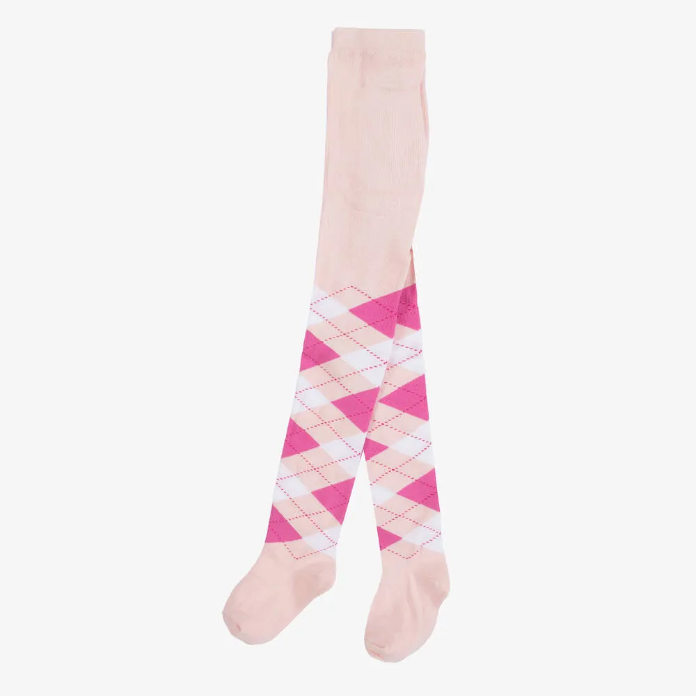 Pink Argyle Cotton Tights