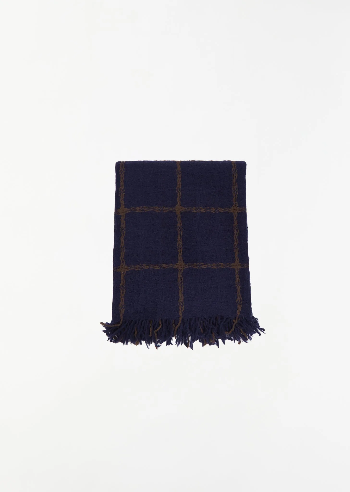 Plaid Cashmere Scarf — Navy