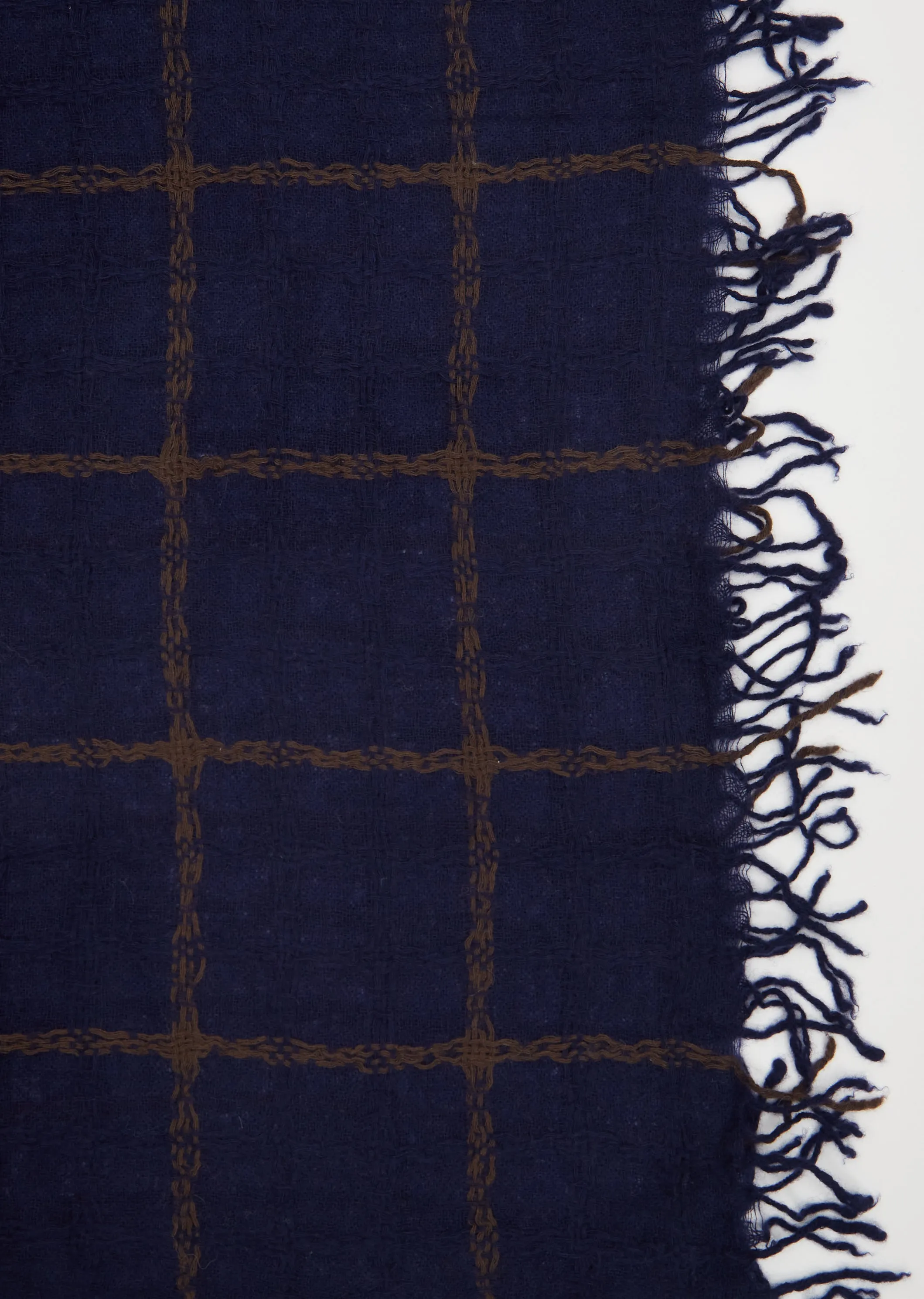 Plaid Cashmere Scarf — Navy