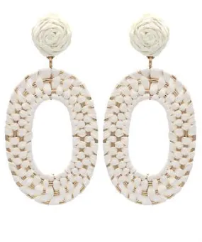 Raffia Braided Oval Earrings - Ivory