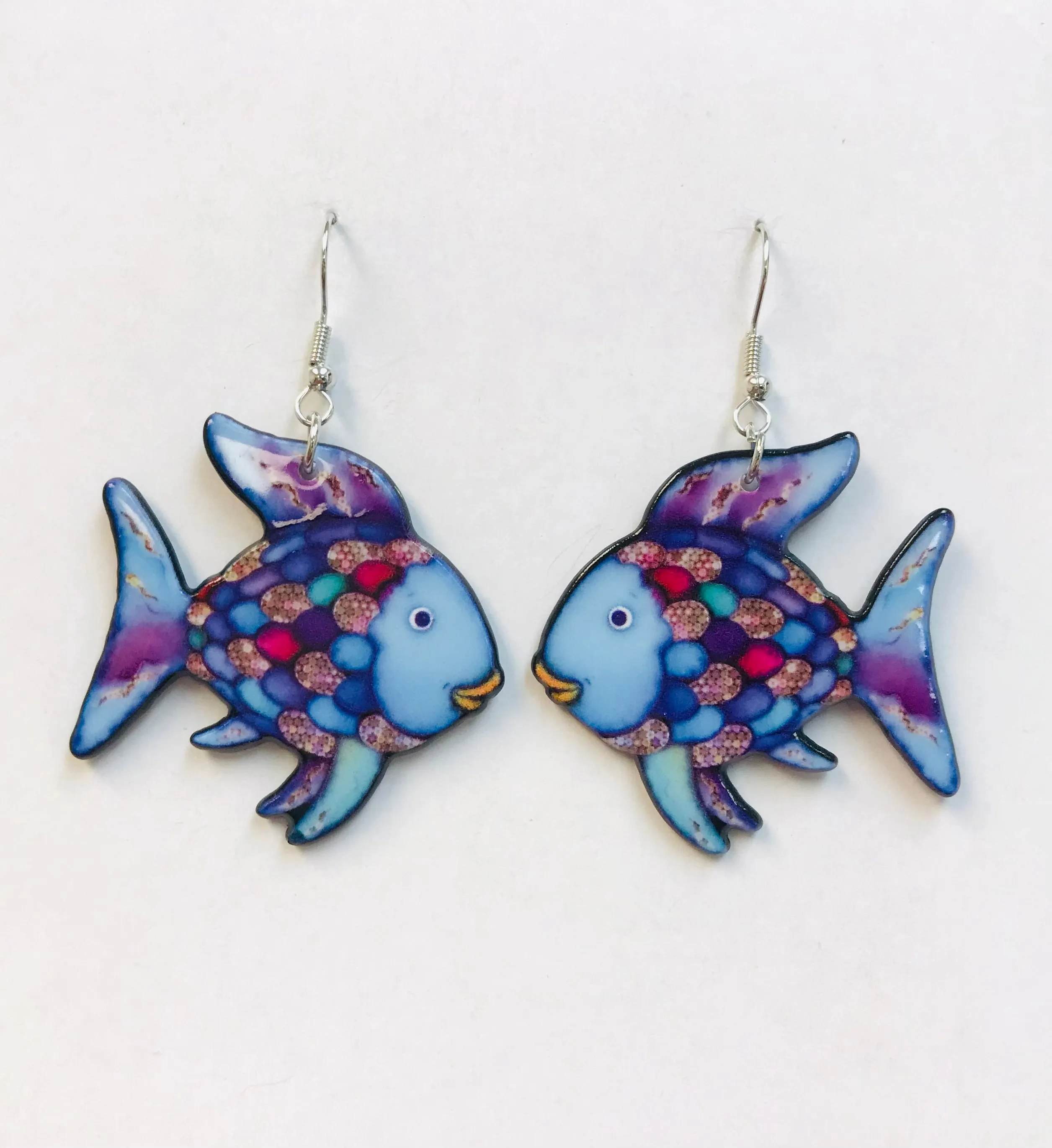 Rainbow Fish Earrings, Acrylic Earrings, Book Character Earrings, Teacher