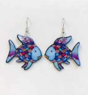 Rainbow Fish Earrings, Acrylic Earrings, Book Character Earrings, Teacher