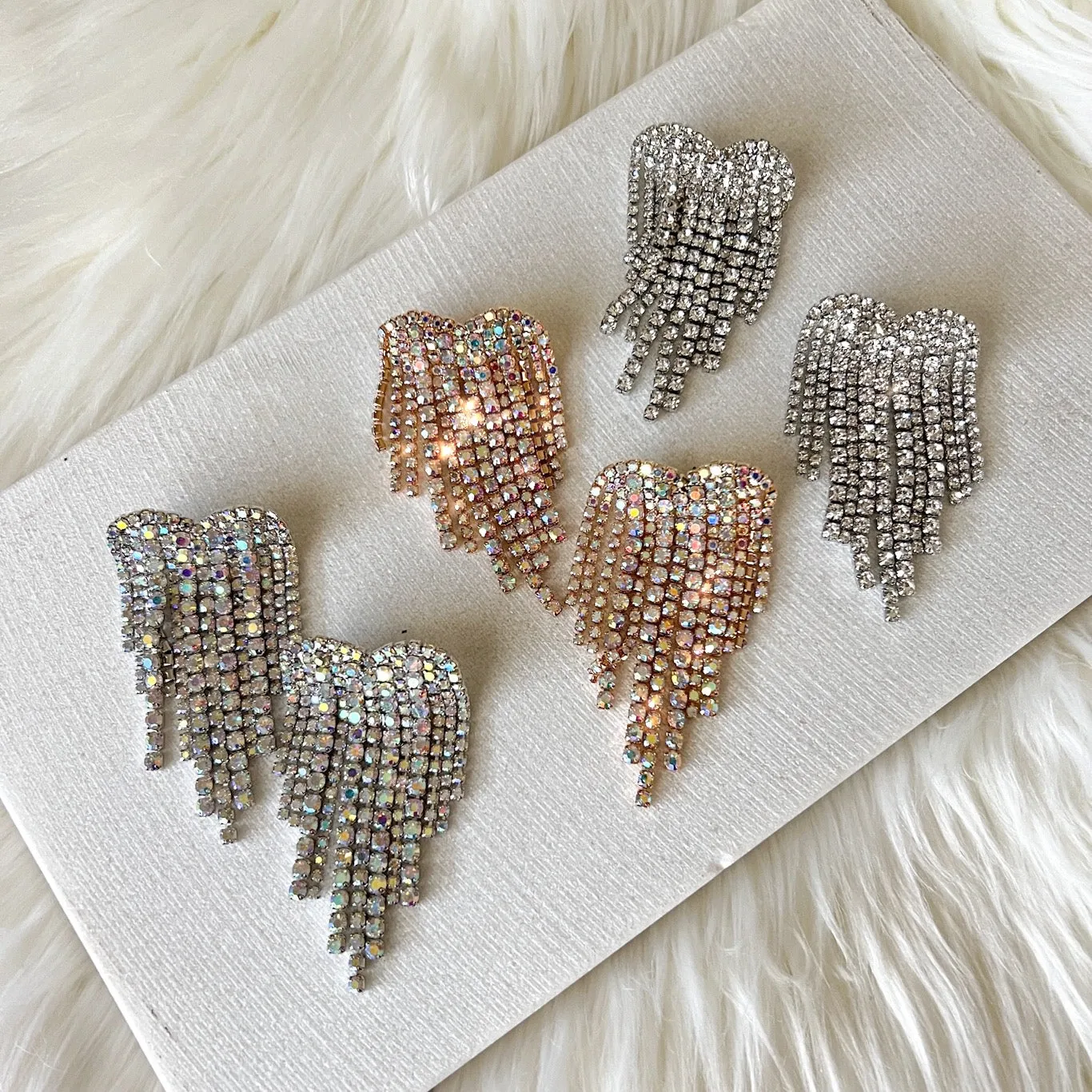 Rhinestone Heart Tassel Earrings - 4 Colors