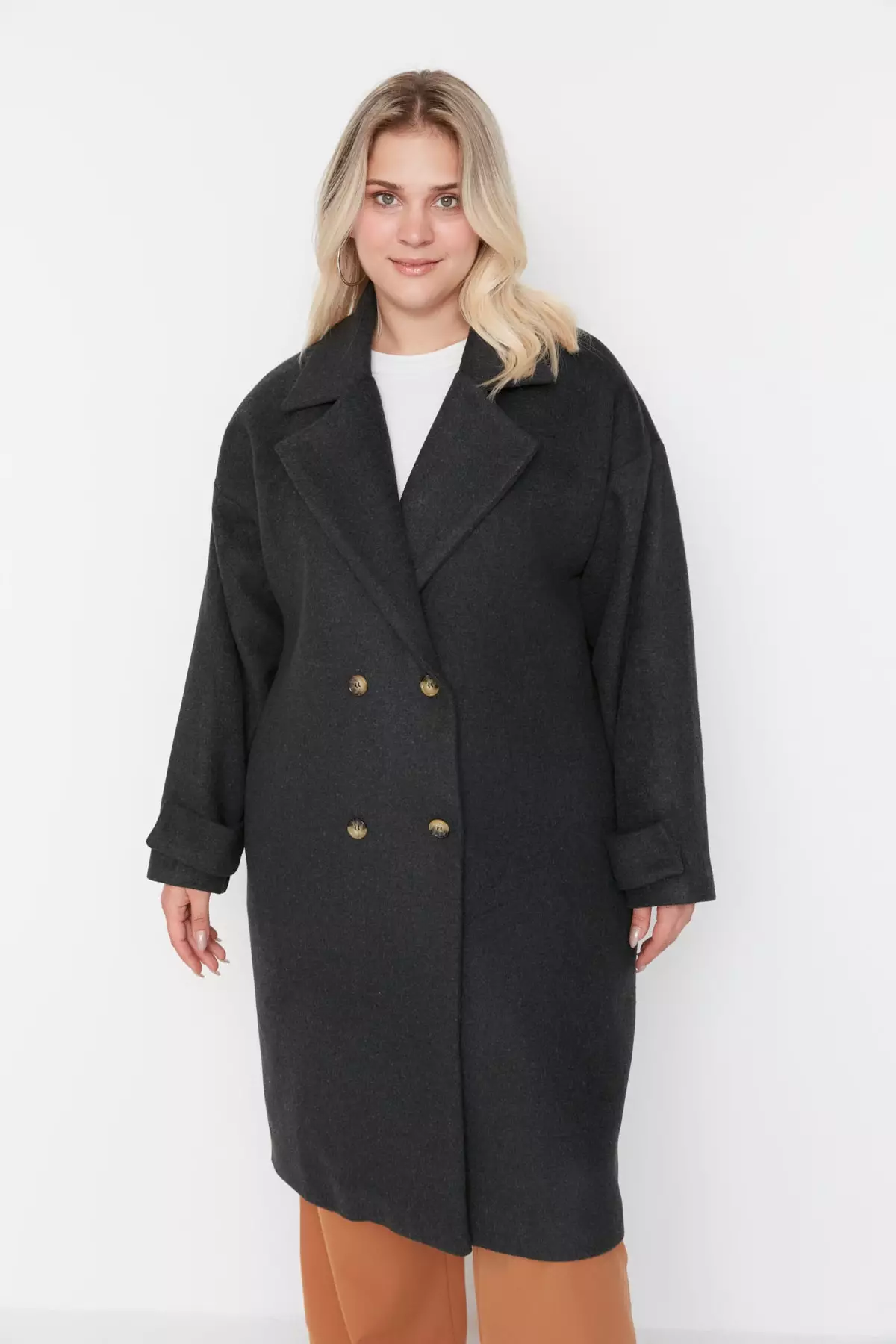 Trendyol Plus Size Anthracite Oversized Stamp Coat