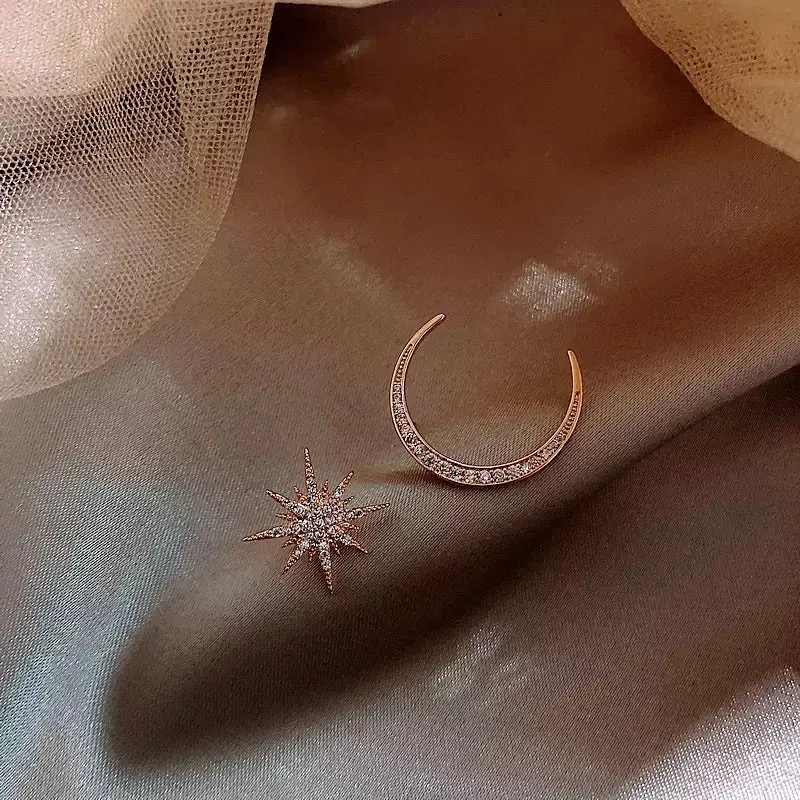 Twinkle Star & Moon Asymmetric Stud Earrings