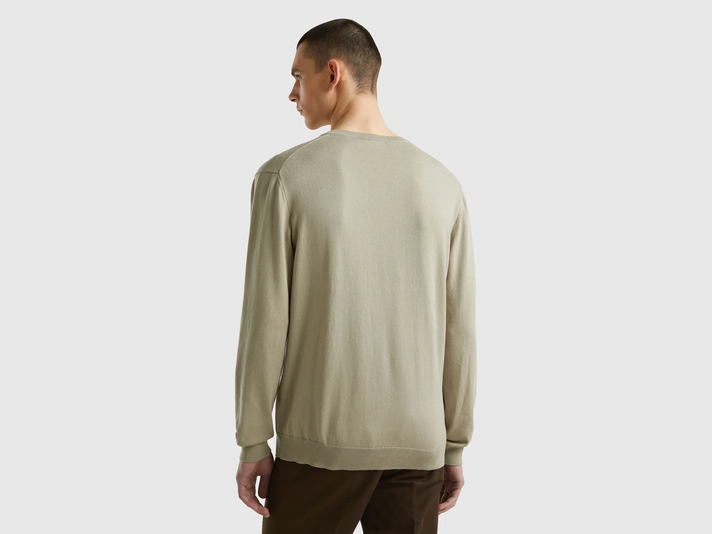 V-neck sweater in pure cotton - Light Green | Benetton