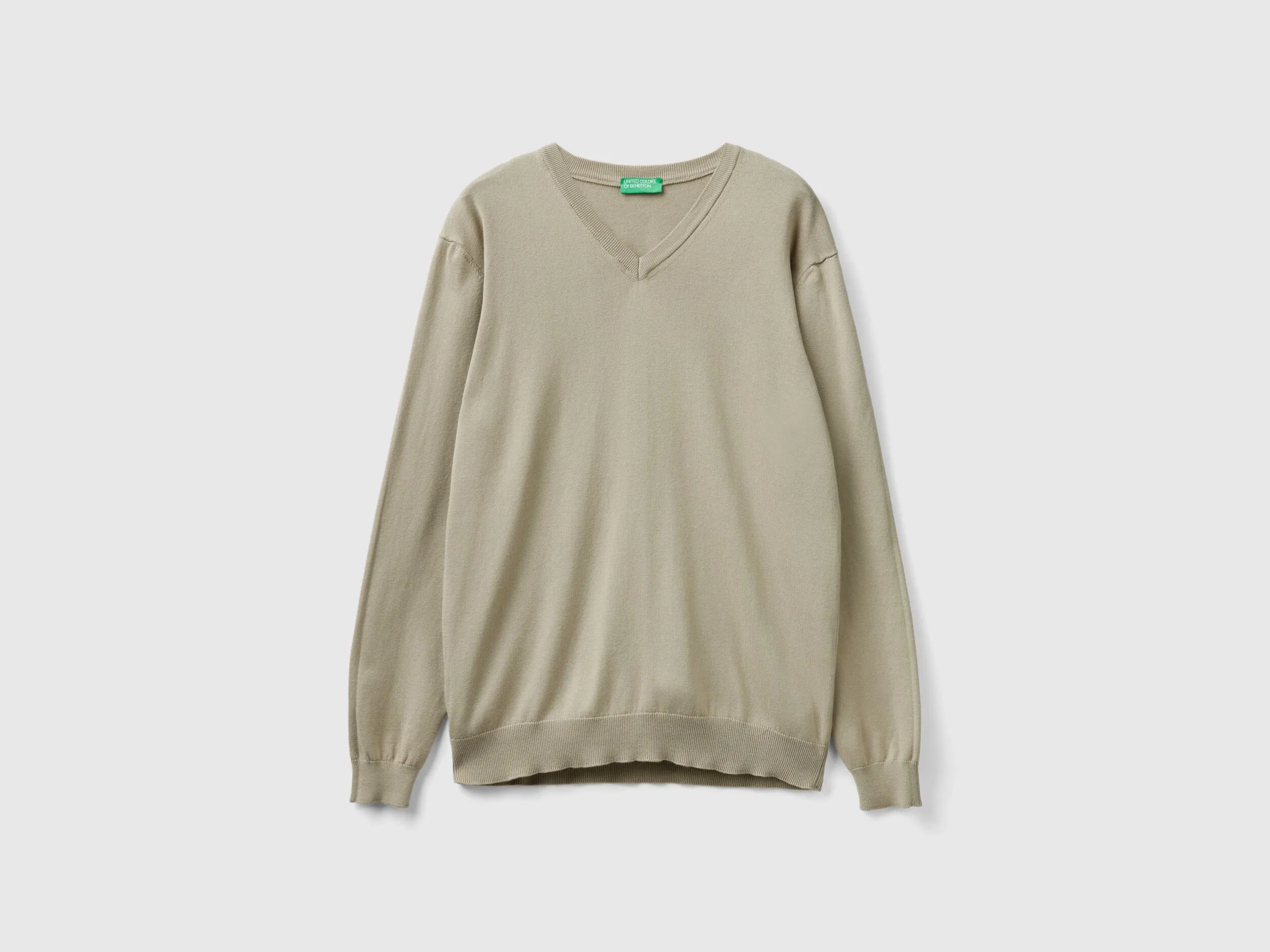 V-neck sweater in pure cotton - Light Green | Benetton