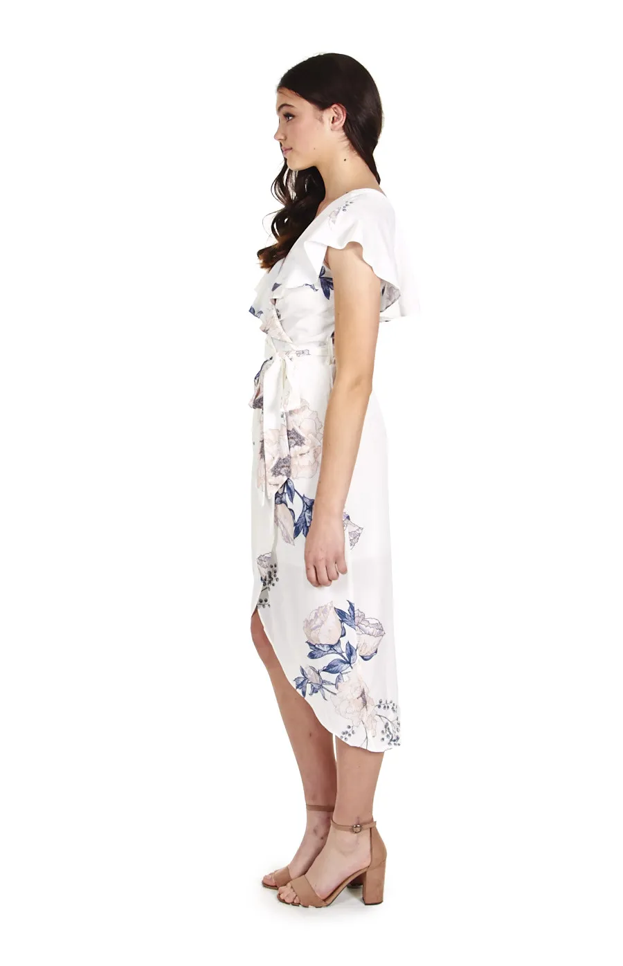 V-Neckline Wrap Dress with Asymmetrical Hem and Sleeve Detail (SSD119-2A) 