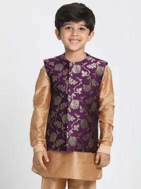 Vastramay Boys' Purple Cotton Silk Blend Nehru Jacket