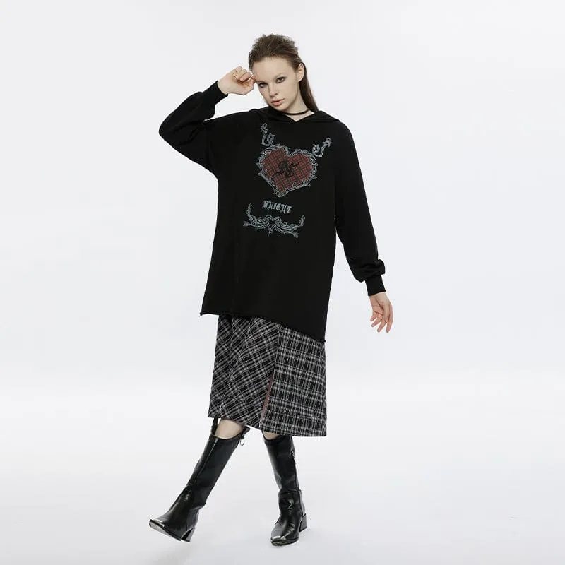 Women's Grunge Heart Printed Long Hoodies