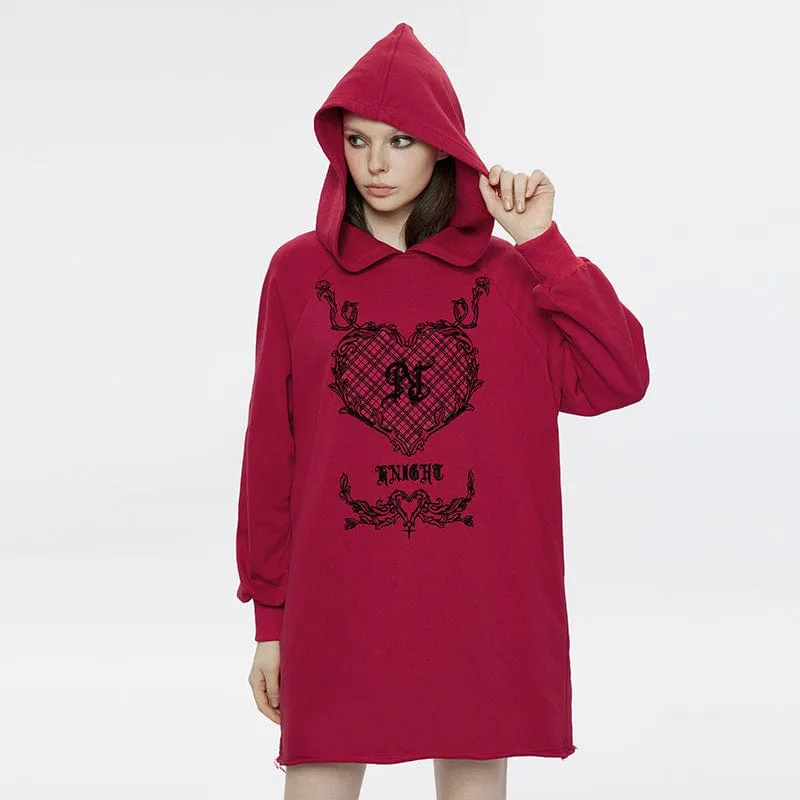 Women's Grunge Heart Printed Long Hoodies