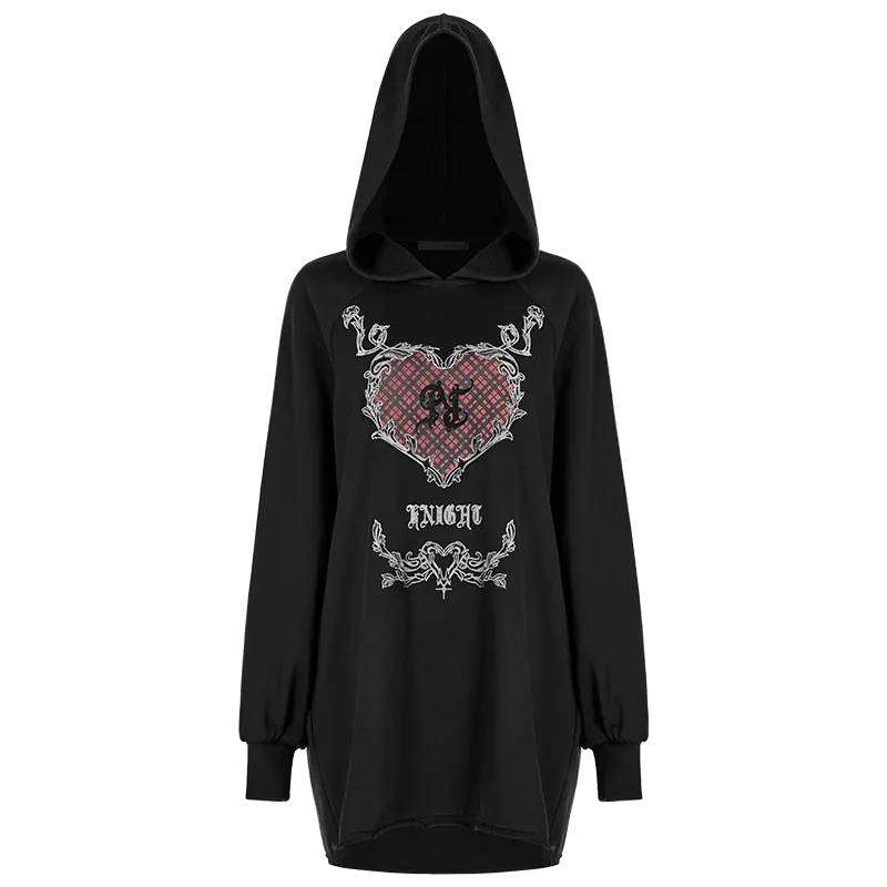 Women's Grunge Heart Printed Long Hoodies