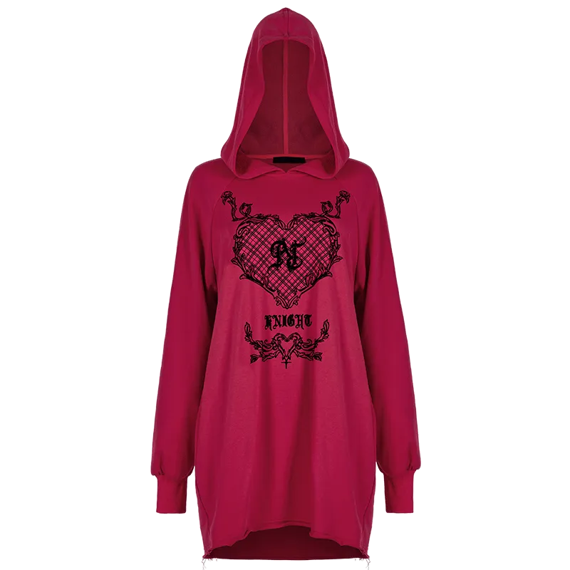 Women's Grunge Heart Printed Long Hoodies