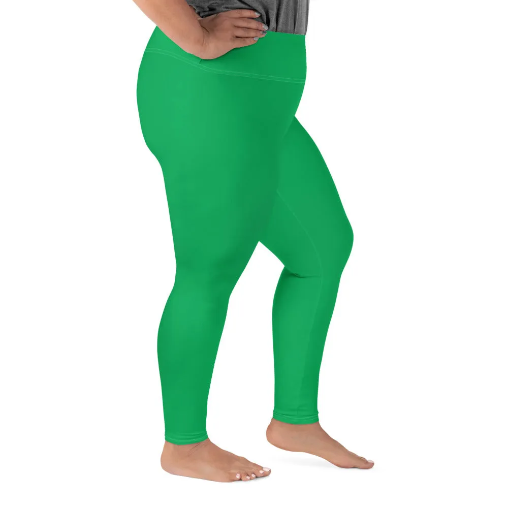 Workout Elegance: Plus Size Solid Color Yoga Pants - Jade