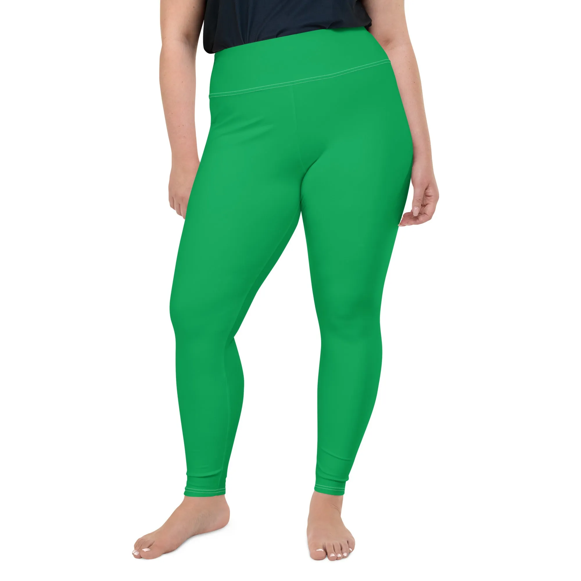 Workout Elegance: Plus Size Solid Color Yoga Pants - Jade