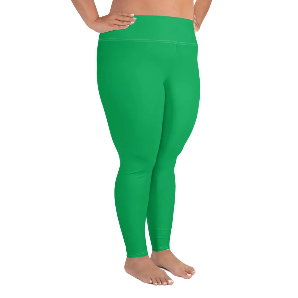 Workout Elegance: Plus Size Solid Color Yoga Pants - Jade